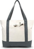 TOPDesign 1-Pack Canvas Tote Bag with External Pocket, Reusable Grocery Shopping Bag, Grey/Natural