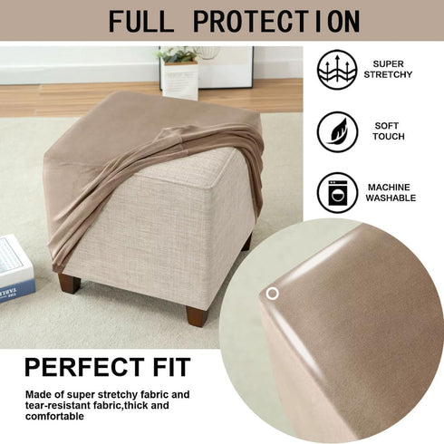 Ottoman Cover Square Velvet Storage Ottoman Slipcovers Thick Stretch Footrest Foot Stool Covers Protector with Elastic