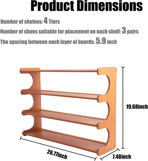 Eloplzxe 4 Closet,Small Closet 26.777.4819.3inch Shoe Rack,Small Tier Shoe Organizer Storage Shelf,Bamboo Narrow Shoe