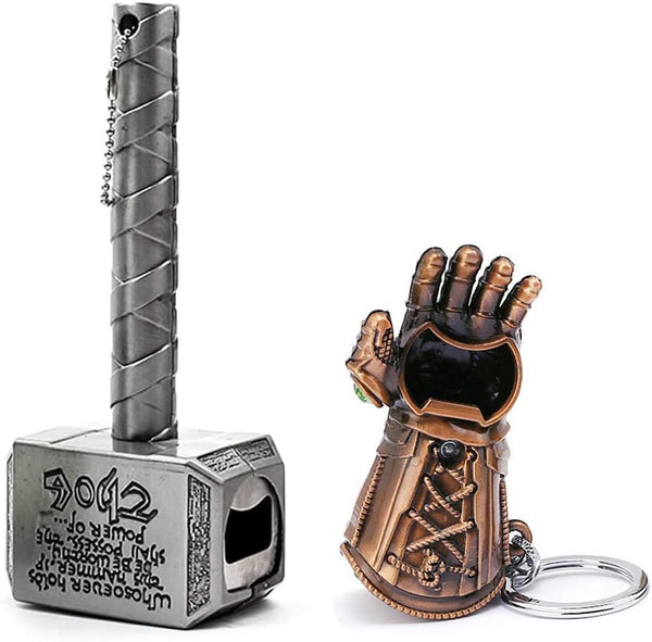 2-Pack Magnetic Hammer Shaped Beer Opener and Glove Keychain Bottle Opener, Beer Gifts for Men