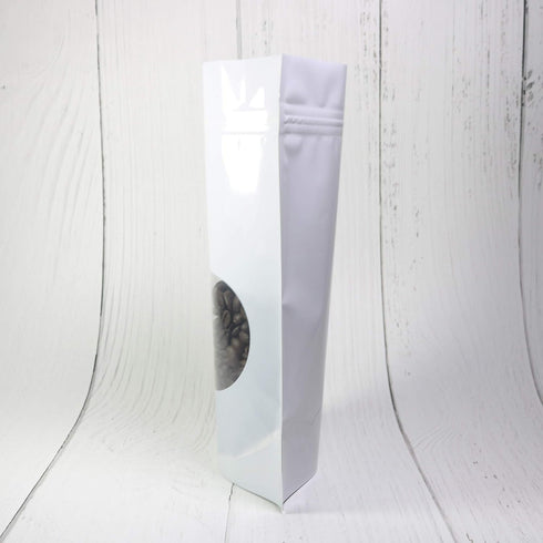 Double-Sided Matte/Glossy Color Stand-Up Pouch with Clear Round Window (100 Bags/Pack) (4" x 6.3", Glossy White)