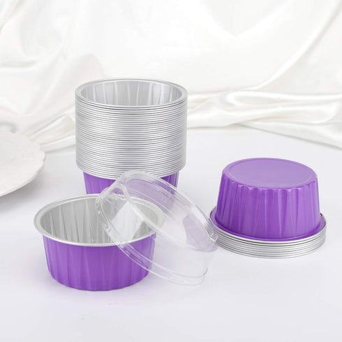 EUSOAR Baking Cups: 50pcs Aluminum Foil 5oz Reusable Cupcake Cups with Lids for Desserts and Catering
