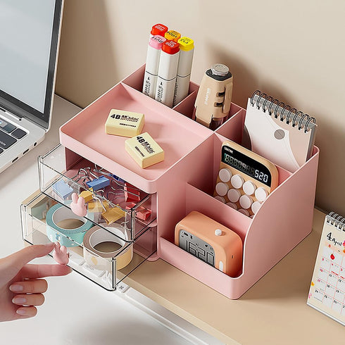 Makeup Storage Organizer with 2 Drawers, Cosmetic Display Case for Skin Care, Hair Accessories, Pink