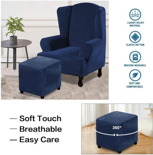 Lussenwert Velvet Ottoman Cover Square Stretch Square Ottoman Cover Thick Ottoman Slipcover Square Washable Storage