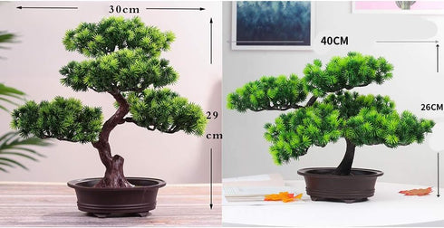 KOET Artificial Bonsai Pine Tree, 11 Inch Faux Potted Plant for Desk Display, Japanese Cedar Bonsai Plant for Home,
