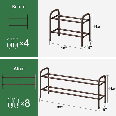 kiplant 2-Tier Closet, Expandable Shoe Rack, Shoe Shelf for Adjustable Length Shoe Shelf Storage Organizer, Standing