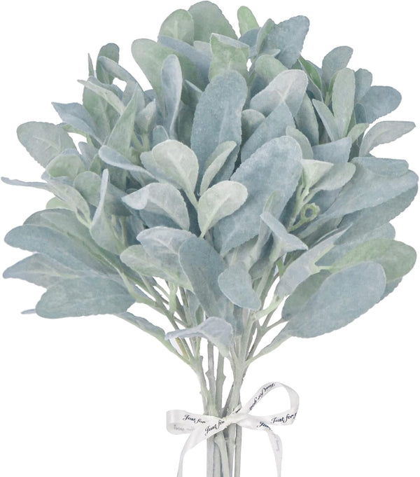 SUUKI Faux Lambs Ear Stems (5Pcs) Flocked Artificial Greenery for Home Wedding DIY Craft Floral Arrangement