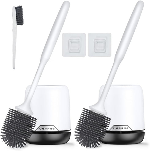 Lefree 2 Pack Silicone Toilet Brush,Rubber Toilet Bowl Brush and Holder Set