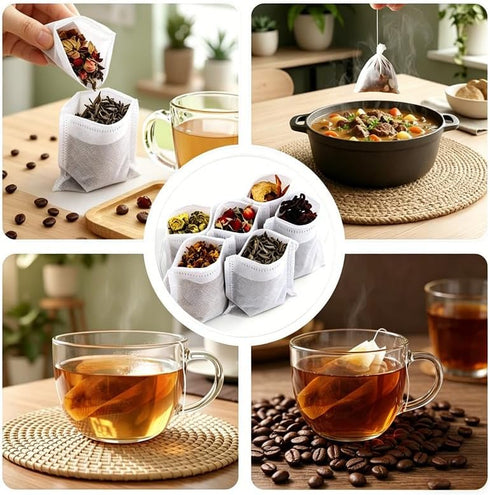 Generic 100-Pack 3.24.0 Inch Drawstring Disposable Tea Bags, Non-Woven Empty Tea Filter Bags for Loose Tea, Coffee