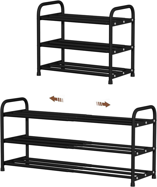 3-Tier Expandable Shoe Rack, 9.4" Ultra-Slim Metal Shoe Shelf for Entryway &