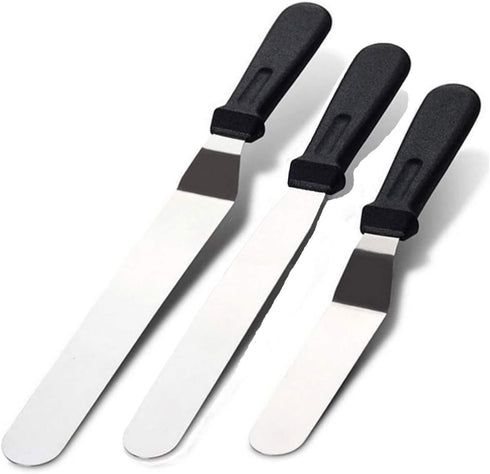 Sorxine Angled Icing Spatula Set of 3, Metal Stainless Steel for Kitchen Cake Baking Decorating, 6", 8", 10" Blade