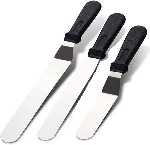 Sorxine Angled Icing Spatula Set of 3, Metal Stainless Steel for Kitchen Cake Baking Decorating, 6", 8", 10" Blade