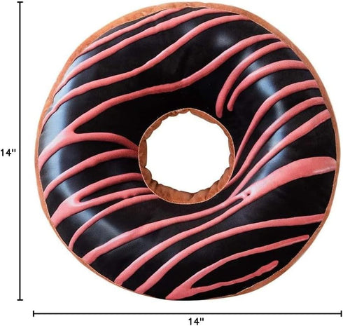 HYSEAS Round Throw Pillow, 14 Inch Chocolate Pink Donut, 3D Digital Print Decorative Soft Plush Pillow