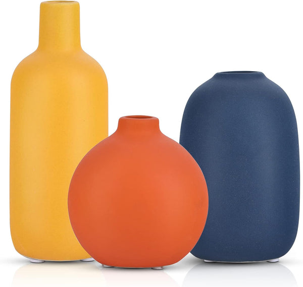 Cute Vase Matte Ceramic vases set of 3 Orange, Modern Boho Vases