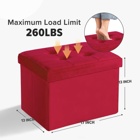 17x13x13in(Neon LINMAGCO Storage Ottoman Folding Foot Stool Velvet Foot Rest with Padded Modern Ottoman with Storage