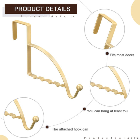 Hotop 2 Pcs Over The Door Hooks, Sturdy Valet Hanger for Clothes, Coats, Towels, Scarves, Champagne Gold
