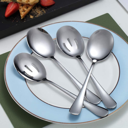 Kyraton 4-Piece Stainless Steel Serving Utensil Set, 2 Serving Spoons and 2 Slotted Spoons