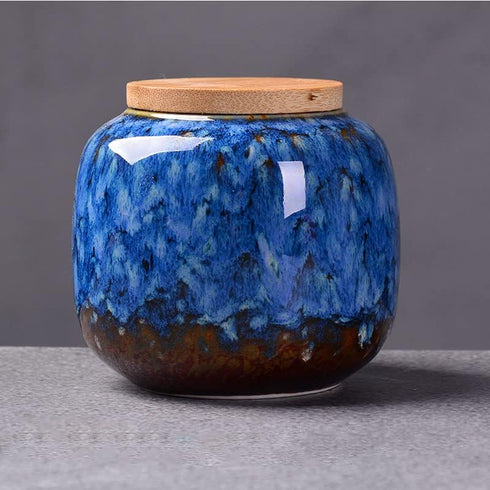 Blue Ceramic Loose Tea Storage Canister with Airtight Lid