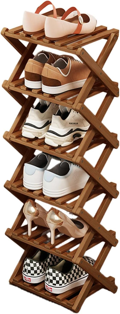 6 Tier Natural Bamboo Shoe Rack,Foldable Space Saving Shoe Storage Organizer,Easy Assembly