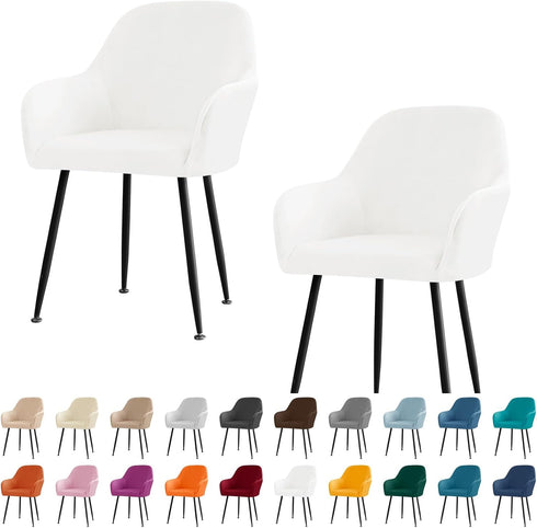 Velvet Curved Back Dining Room Chair Covers with Arms Stretch Swivel Bar