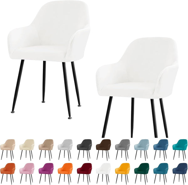 Velvet Curved Back Dining Room Chair Covers with Arms Stretch Swivel Bar