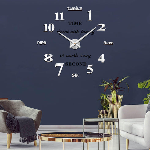 VANGOLD Large Wall Clocks, DIY Modern 3D Wall Clock with Mirror Numbers for Home Office Decor