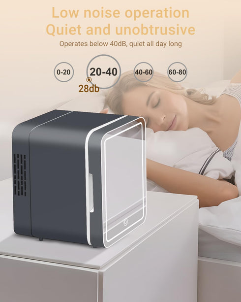 Mini Fridge for Skincare, 4L/6Can with Dimmable LED Light Mirror, Portable Cooler & Warmer for Bedroom, Office, Car,