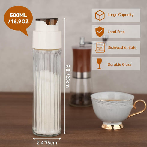 16.9 OZ NiHome Sugar Dispenser with Automatic Pouring Switch for Home, Kitchen, Coffee Station, Large Capacity Glass