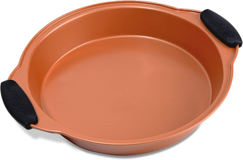 NutriChef Non Stick Round Cake Pan, 9.7 Inch Commercial Grade Metal Bakeware with Silicone Handles