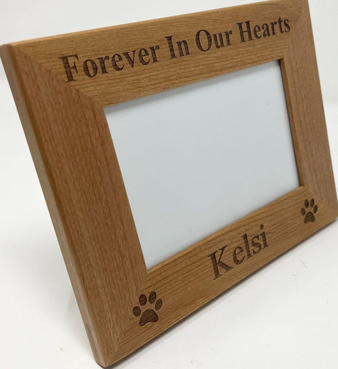 Forever in Our Hearts Custom Dog Memorial Wood Picture Frame, Fits 4x6 Inch Picture (4x6 Horizontal)