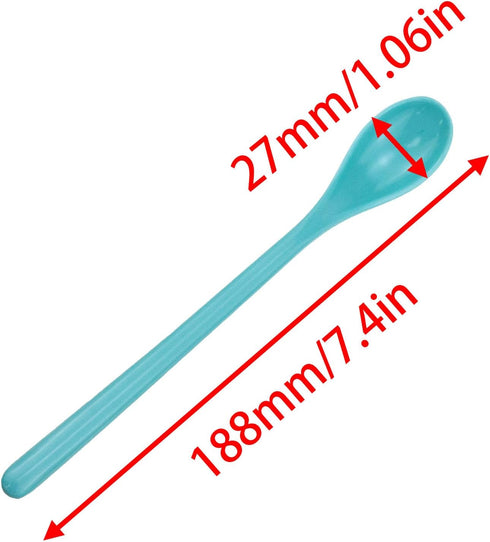 Long Handle Mixing Spoon Plastic coffee spoon iced tea spoons long spoon Suitable for iced coffee lemonade sundae (white light green pink yellow orange lake blue) -6pcs