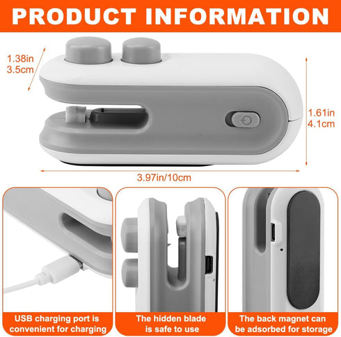 Mini Bag Sealer, USB-C Rechargeable 2 in 1 Heat Sealer with Cutter, Portable Resealer for Food Storage