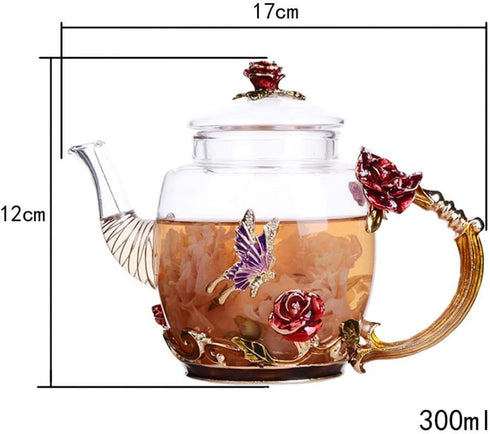 Fancy Tea Set for Adults - Tea Pot Glass and Fancy Tea Cup (10.6oz / 300ml) in Blue
