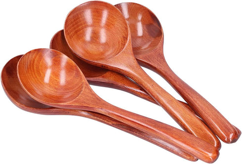 5Pcs Soup Spoons, Wooden Spoons for Eating Asian Soup, Japanese Style Ramen Noodle Soup Spoons, Brown