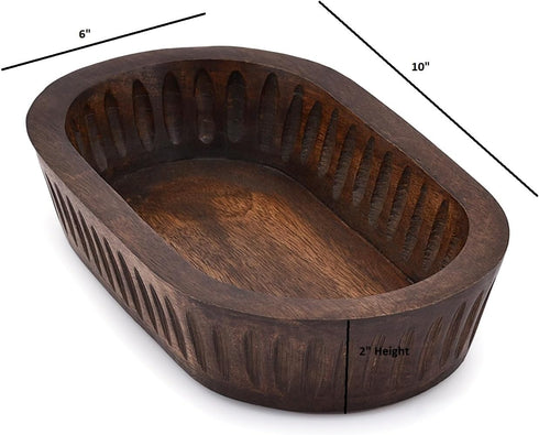 Mango Wood Decorative Bowls for Home Décor, Long Wooden Bowl for Table Centerpiece (10" x 6" x 2")