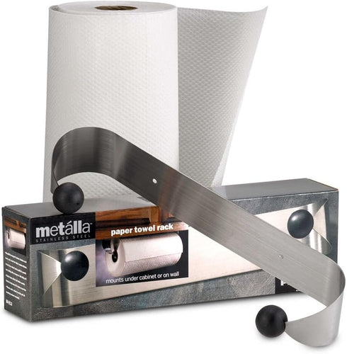 Compact Silver and Black Paper Towel Holder - Under Cabinet Design