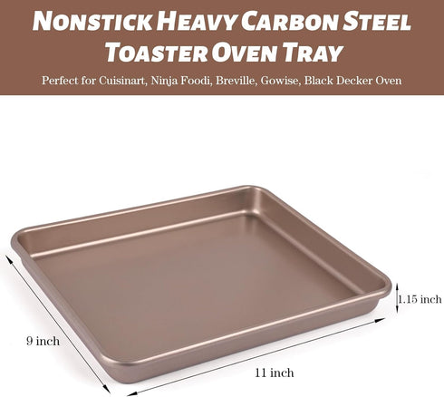 WMKGG 11 x 9 Inch Air Fryer Toaster Oven Tray, Set of 2 Nonstick Heavy Carbon Steel Toaster Baking Pan for Cuisinart, Ninja Foodi, Breville, Gowise, Black Decker