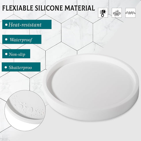 Silicone Round Bathroom Tray, Decorative Soap Holder for Kitchen Countertop Organizer, 9 Inch for Candle, Perfume, Plant