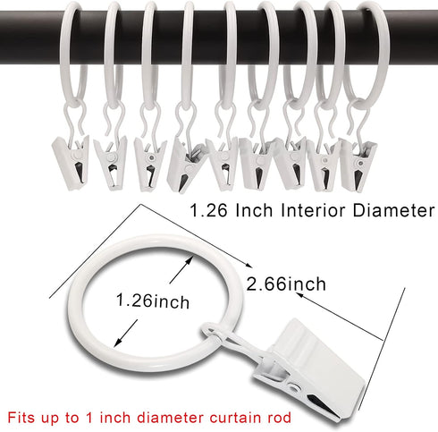 40 Pack Curtain Rings with Clips, Drapery Clips with Rings, 1.26 in Interior Diameter, Fits up to 1 in Curtain Rod,