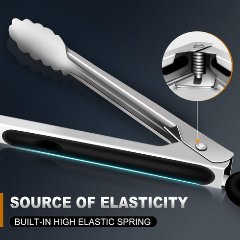 Mini 7 Inch Kitchen Tongs for Cooking - Heat Resistant 600 Degrees Stainless Steel, Non-Slip Handle