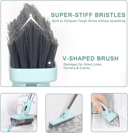 Affogato Floor Scrub Brush, Bathroom Long Handle Bathtub Push Broom, Shower Tile Grout Scrubber for Hard to Reach Areas