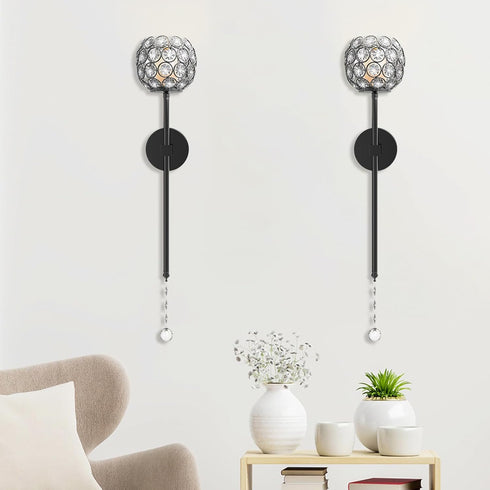Set 2-Black Crystal Candle Sconces for Wall Decorative Candle Holder Sconce Wall Art Home Decor for Bedroom Living