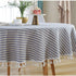 47 Inch) meioro Round Tablecloth Stripe Tassel Table Cloth Cotton Blend Dust-Proof Cover for Dining Circle Coffee Side