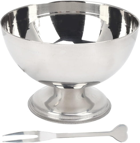 Pssopp Dessert Bowls with Forks, Stainless Steel Milkshake Cup, Medium Snack Dish for Ice Cream