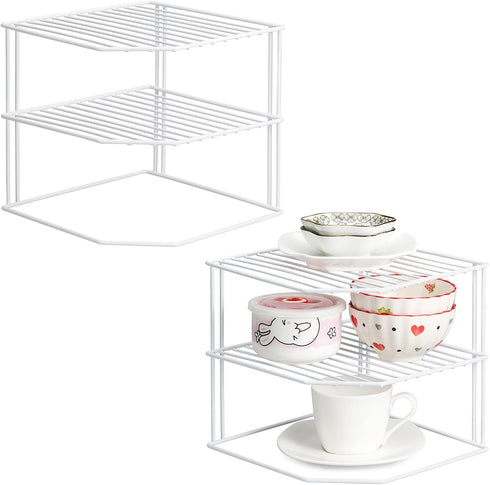 ROFAY Kitchen Cupboard Organiser, 3 Tier White Corner Plate Rack for Kitchen Cupboard