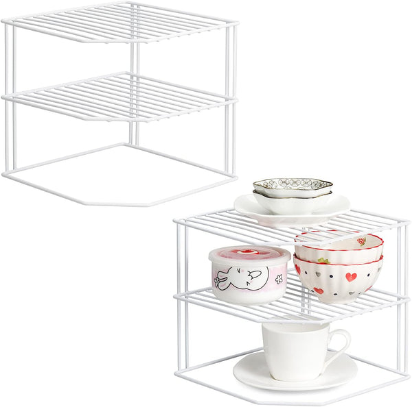 ROFAY Kitchen Cupboard Organiser, 3 Tier White Corner Plate Rack for Kitchen Cupboard