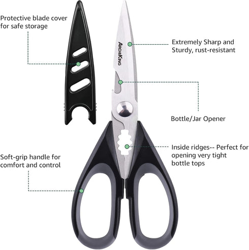 Kitchen Shears & Cooking Scissors, Professional Stainless Steel Sharp Blades for Food, Meat, Poultry