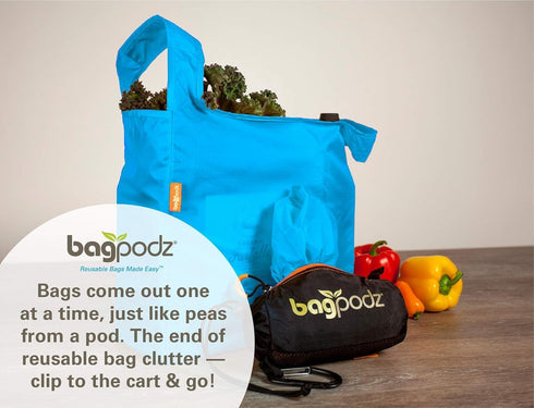 BagPodz 50lbs 5 Pack Sturdy Reusable Grocery Bags Foldable and Washable - Made From RipStop Nylon Hold - Designed