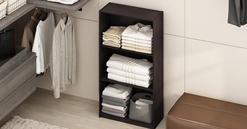 Furinno Basic 3-Tier Bookcase Storage Shelves in Dark Walnut