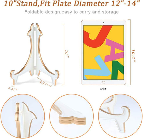 Artliving 2 Pack 10inch White Gold Thicken Acrylic Easels Display Stand Plate Stand Holder display Pictures Frame,Decorative Plates, and Artworks